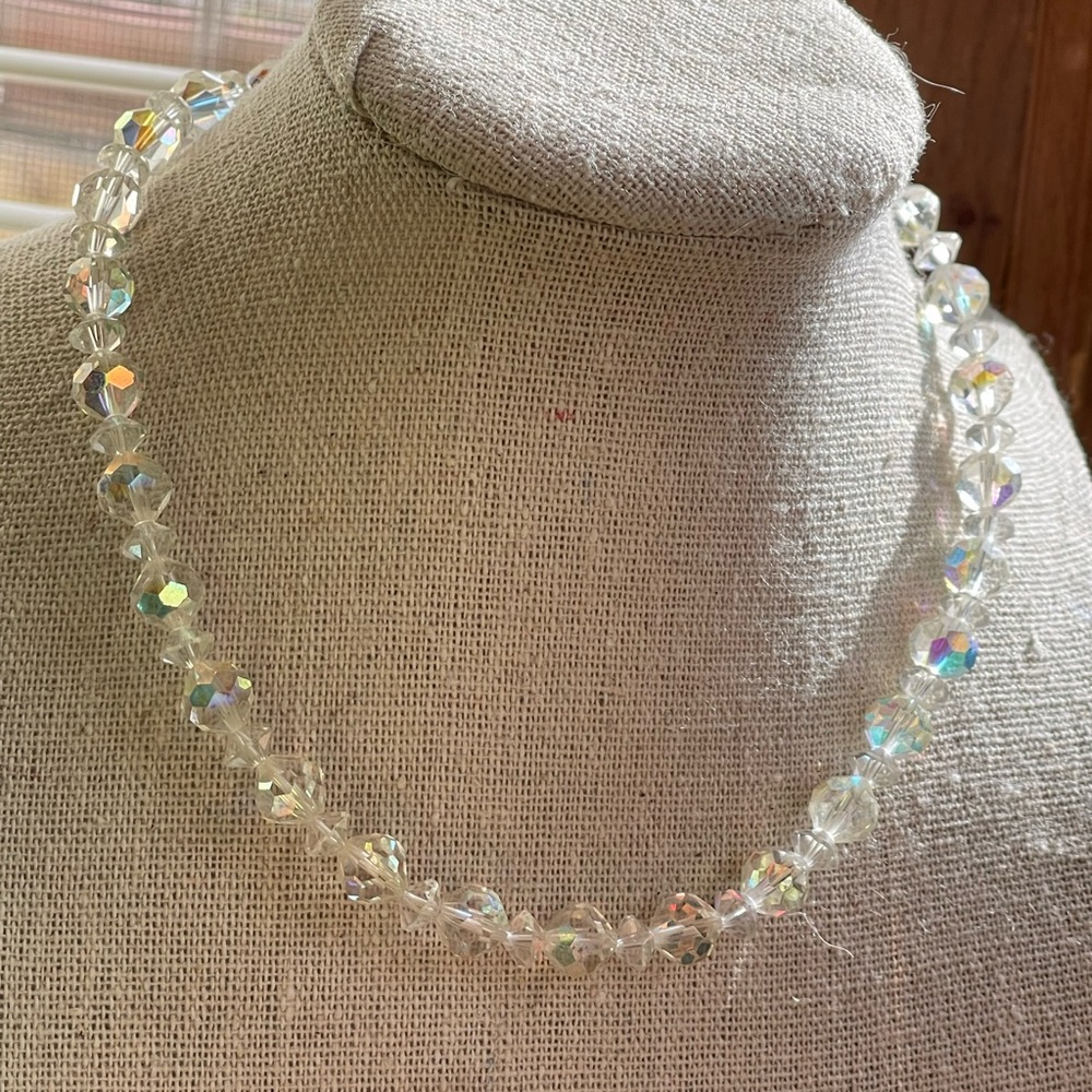 Vintage crystal choker necklace aurora borealis colorful - Picture 8 of 8